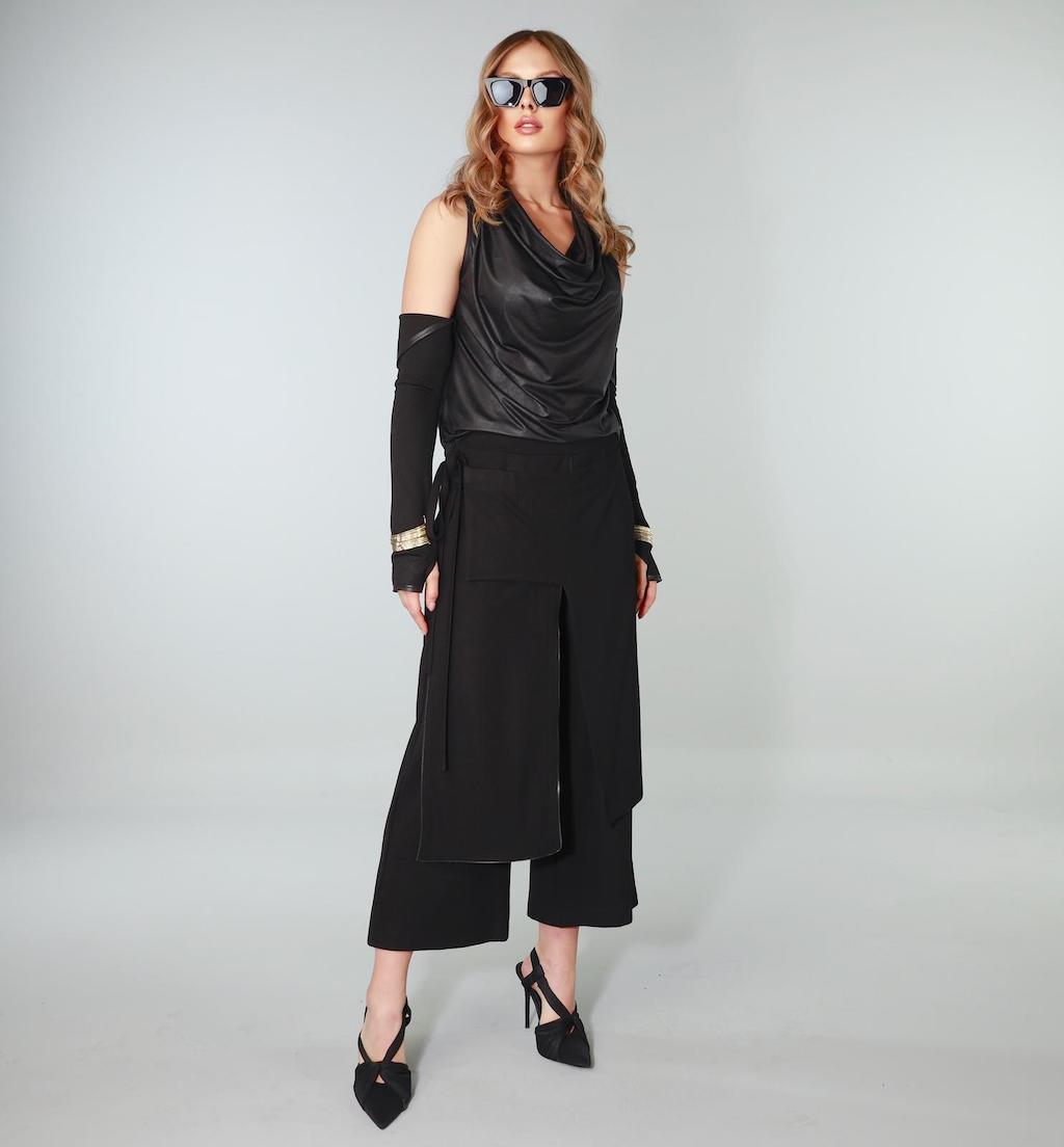 Fashion Forward Blouse Design 225103DS Vegan Leather Black Moonlight