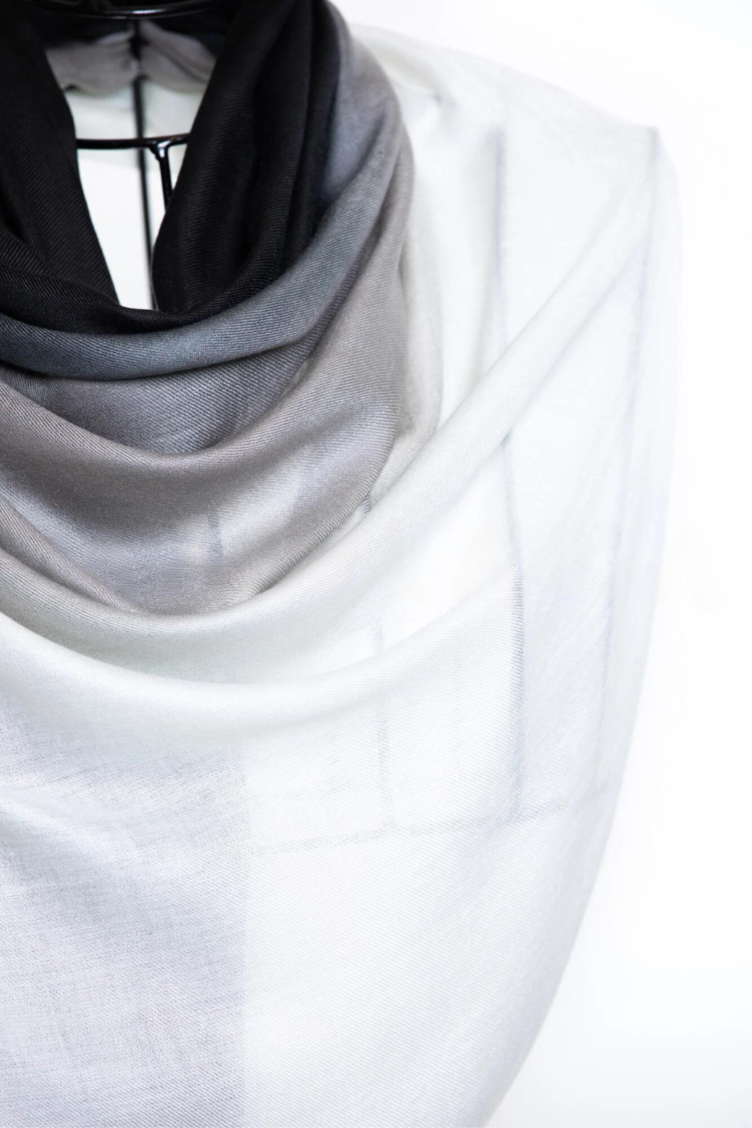 Ombre Three Colors Printed Mo-shmere Shawls - Black Silver White