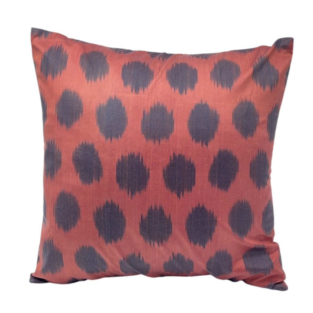 One Side IKAT Cotton Silk Mix Cushion Cover - Dotted Red