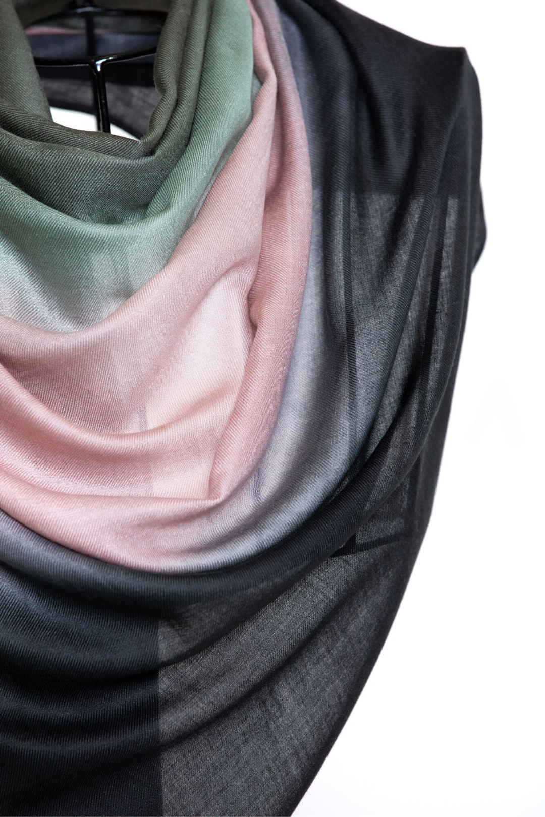 Ombre Three Colors Printed Mo-shmere Shawls - Black Pink Sage