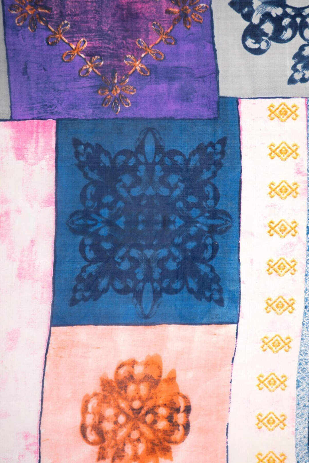 Raw Silk Rectangular Indigo Tiles Shawl