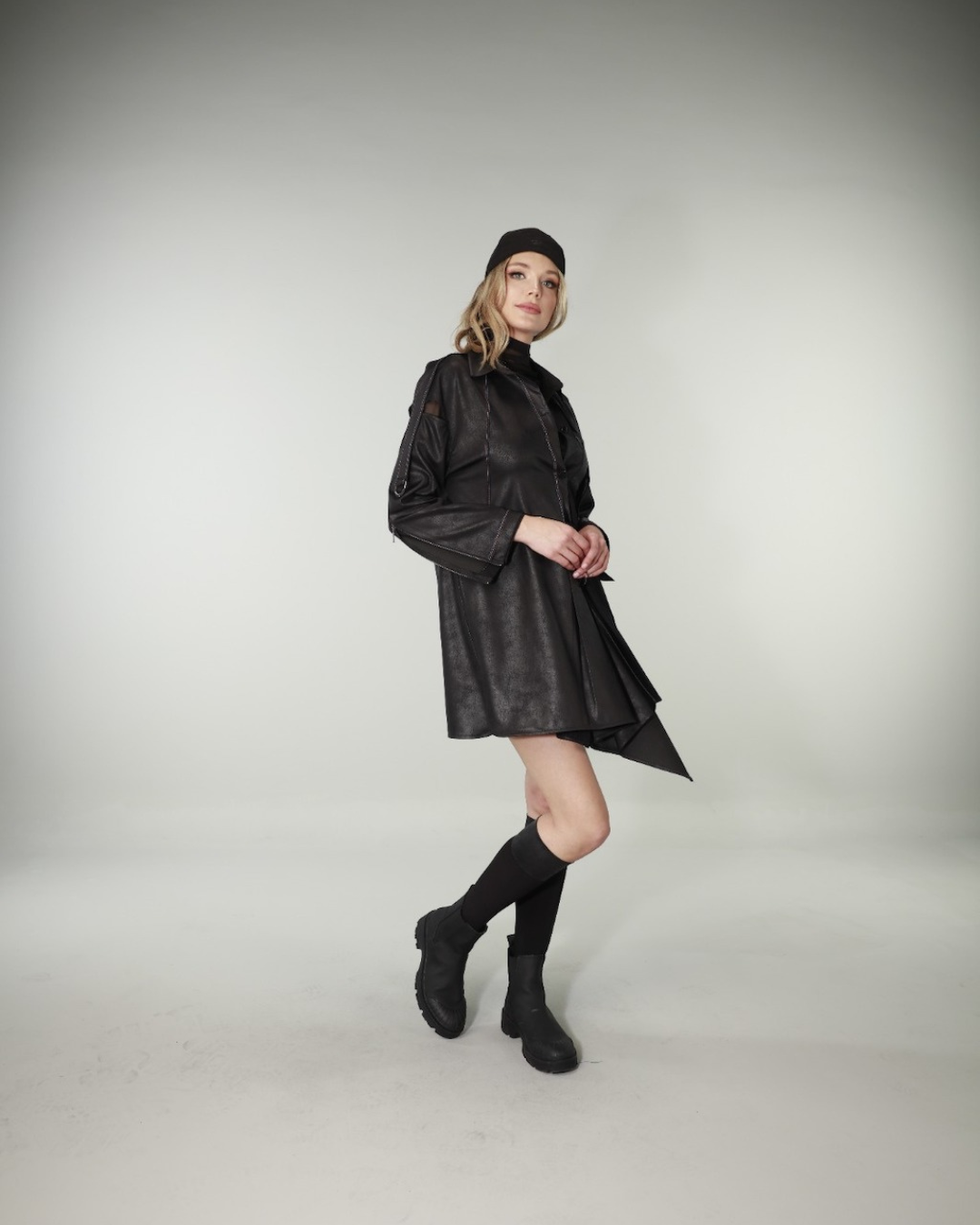 Avant-Garde Jacket Dress Design 23059D - Vegan Leather Black