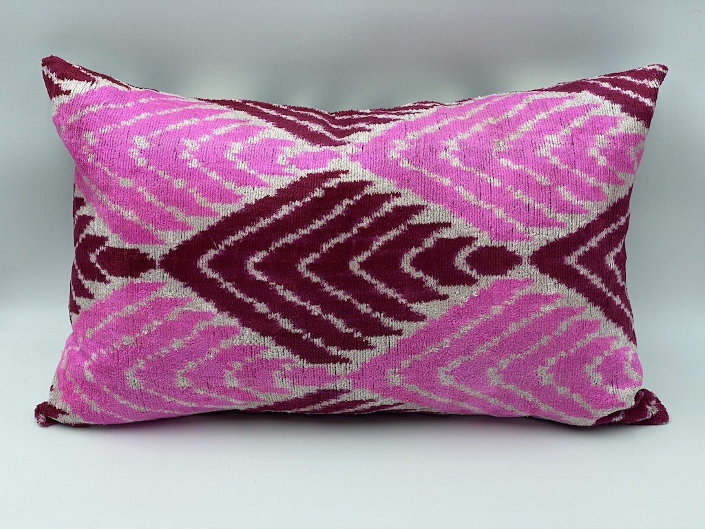 Velvet Double IKAT Silk Back Cushion Cover (60*40) CM - Pink Wine