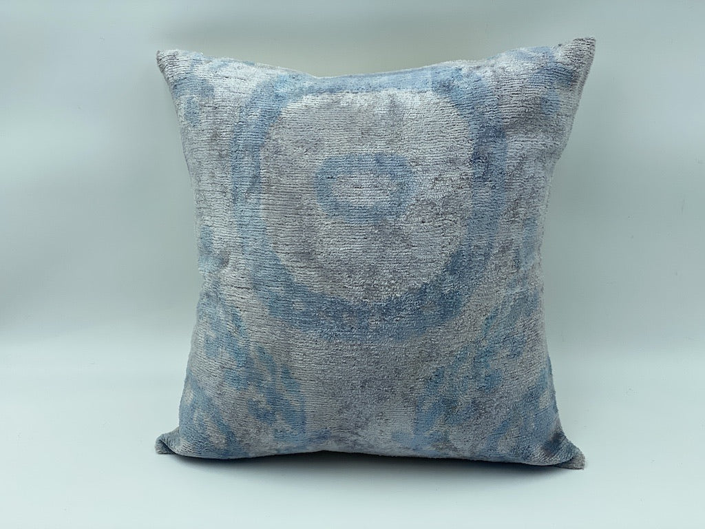 Velvet Cotton & Silk IKAT Cotton Back Single Cushion Cover -Faded Teal