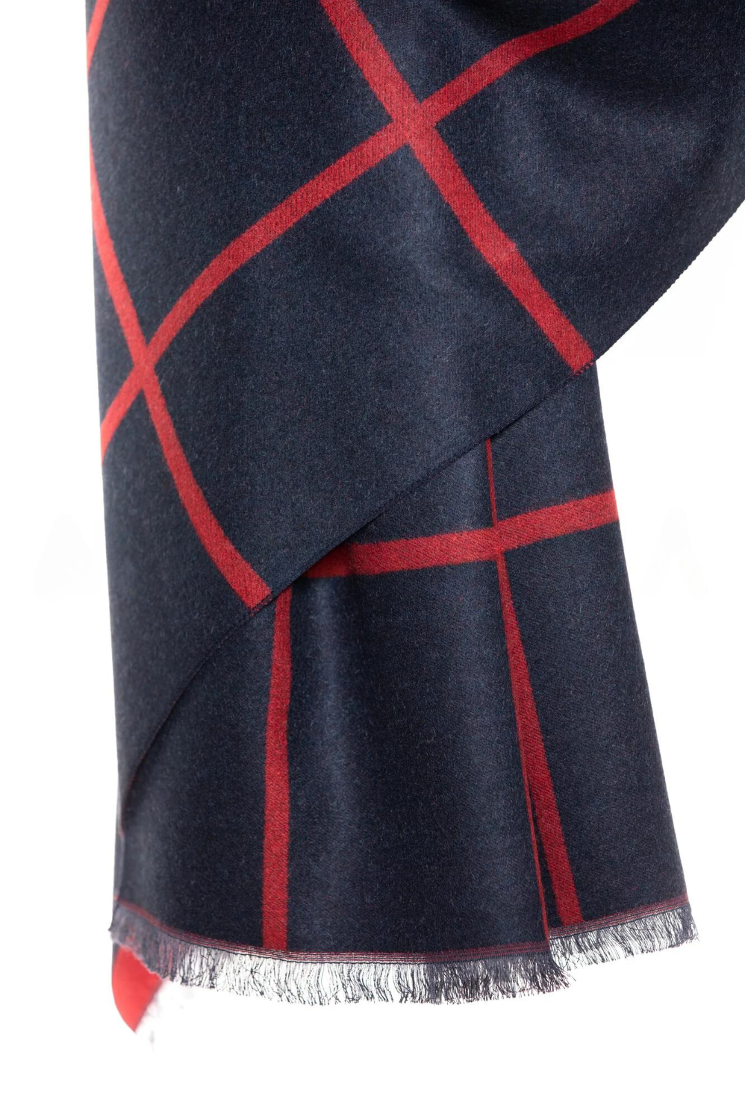 Reversible Mo-shmere Modal Cashmere Checkers Shawl - Dark Navy Red