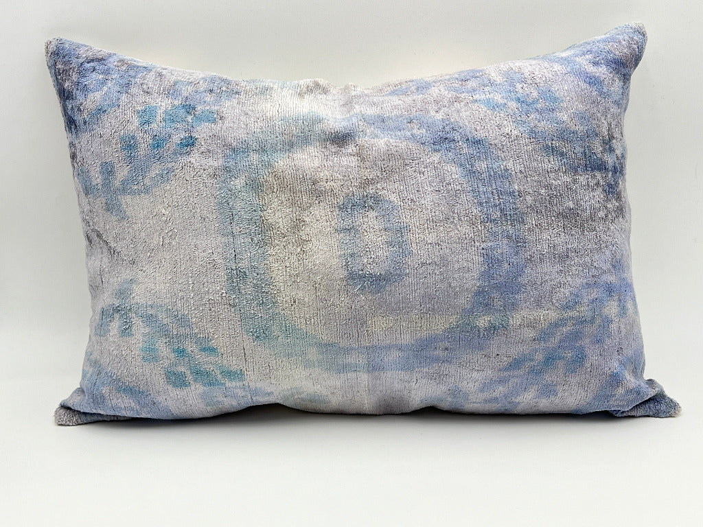 Velvet Double IKAT Silk Back Cushion (60*40) CM - Faded Plum Blue