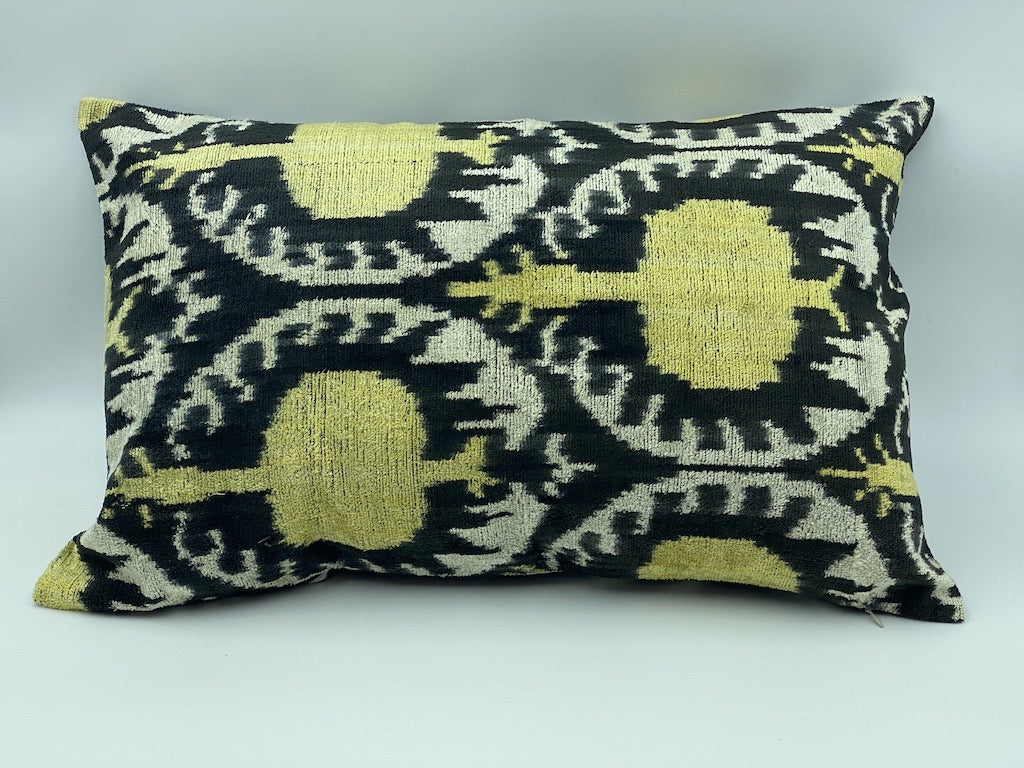 Set of 2 Velvet Double IKAT Silk Back Cushion 60x40 CM - Pomegranate Yellow