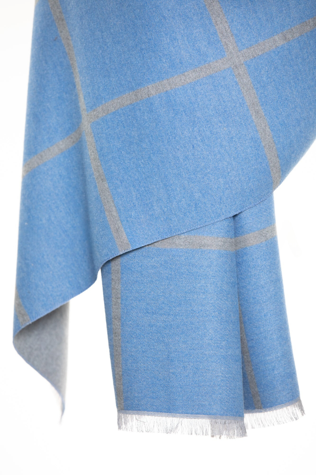Reversible Mo-shmere Modal Cashmere Checkers Shawl - Light Blue Gray