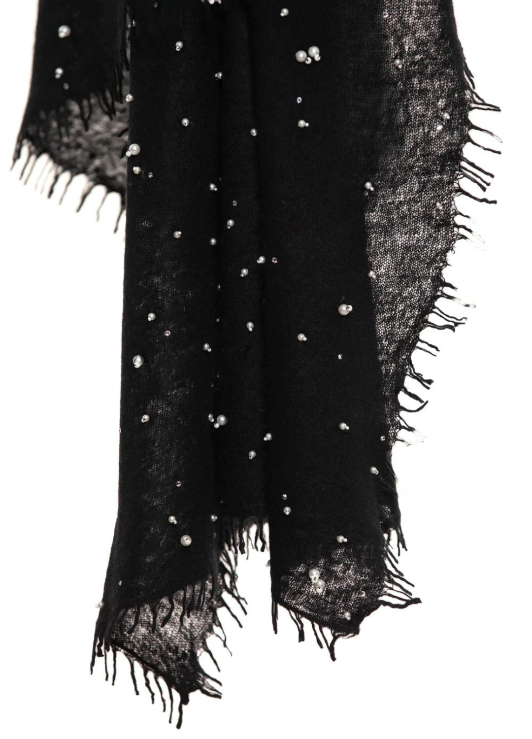 Sparge Cashmere Knit Shawl With Pearls & Swarovski - Black