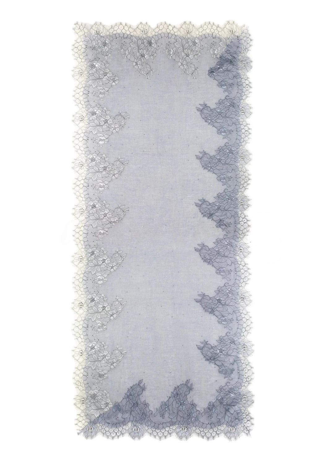 Sparge Cashmere Shawl with French Lace & Crystal - Sky Blue