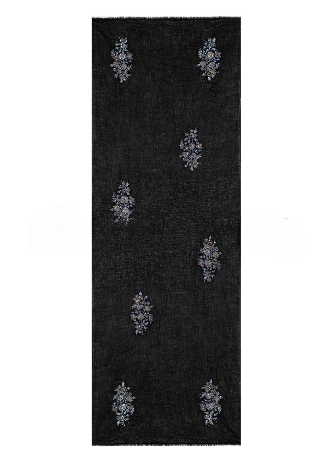 Sparge Cashmere Embroidery Sequence Shawls - Black