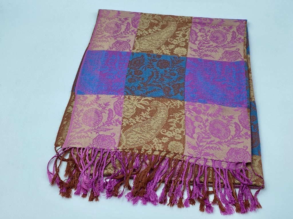 Checker Squares Paisley Scarves (Bamboo Silk ) - Multiple Variants