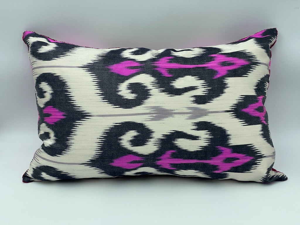 Velvet Double IKAT Silk Back Cushion Cover (60*40) CM - Pink Wine