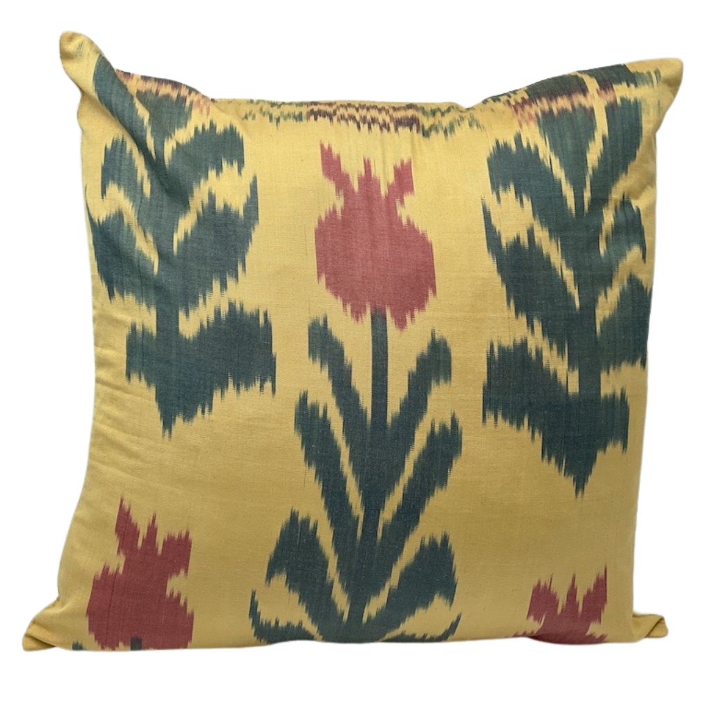 One Side IKAT Cotton Silk Mix Cushion Cover - Pumkin Forest Flower