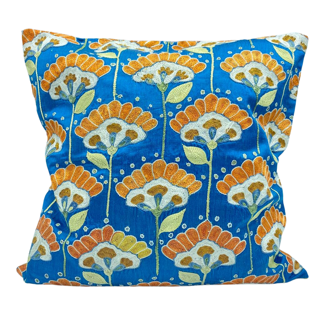 Suzani IKAT 50x50 Cushion Cover - Blue Carnations