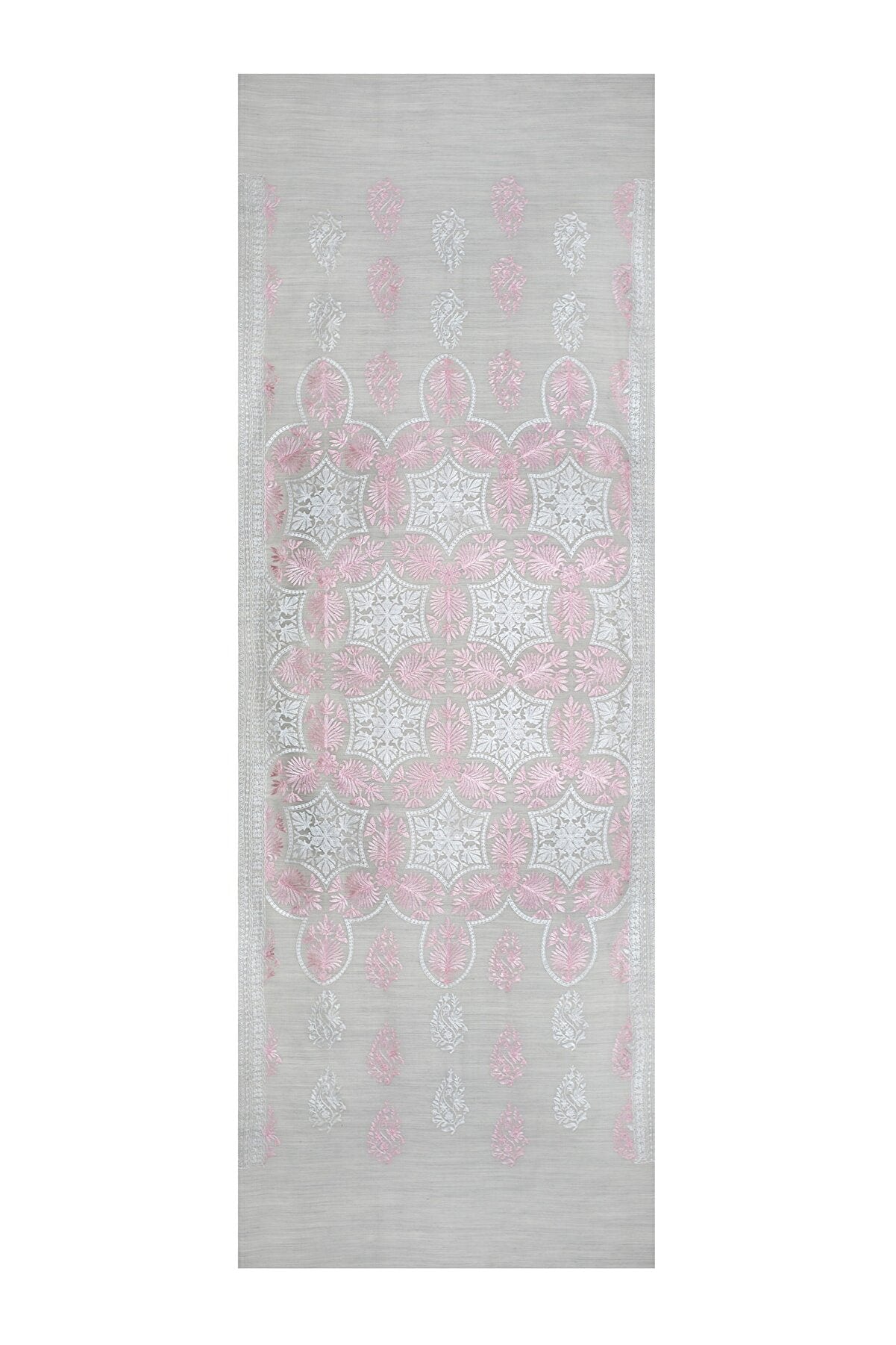 Traditional Embroidery Flower of Life Paisley - White Pink