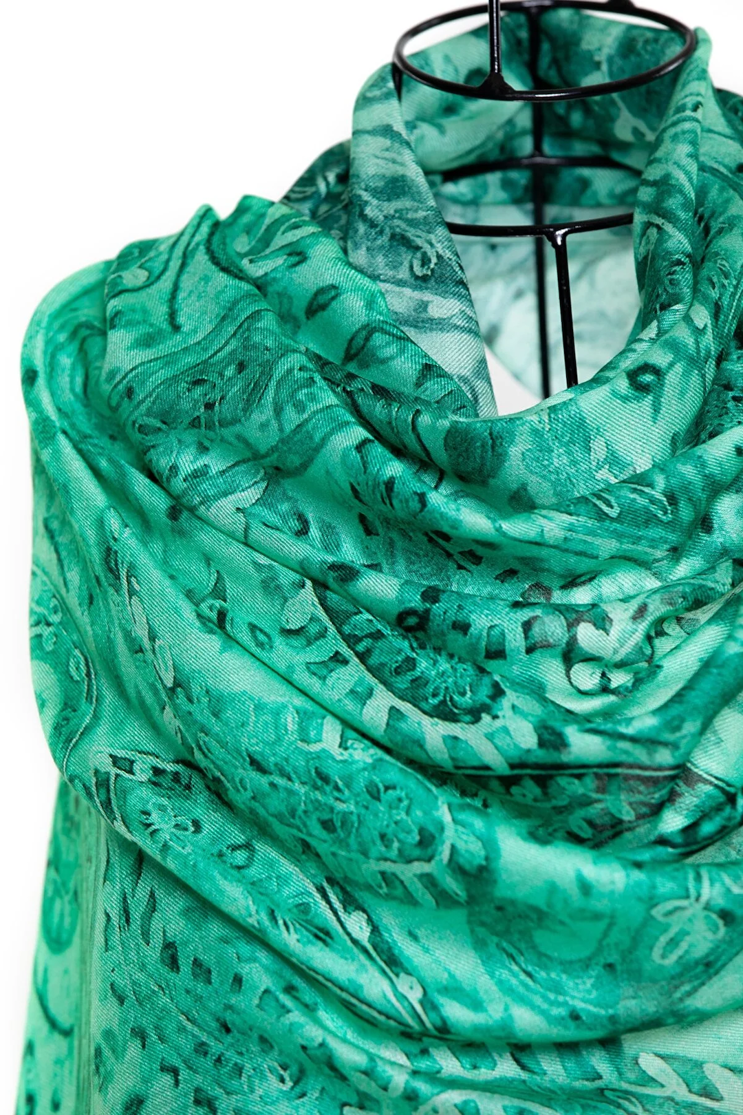 Micro Modal Cashmere Printed Embroidery Shawl - Teal Paisley