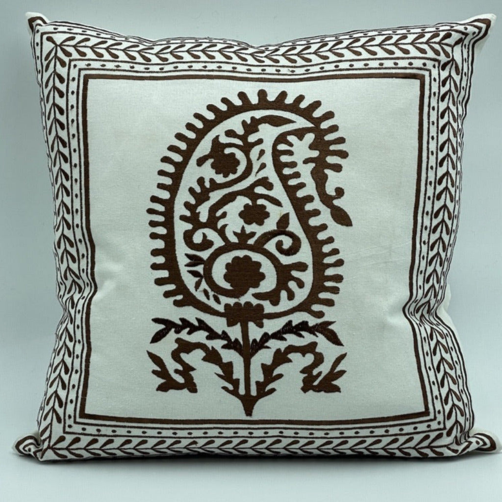 Cotton Pillow Cover Simple Coffee Paisley On White