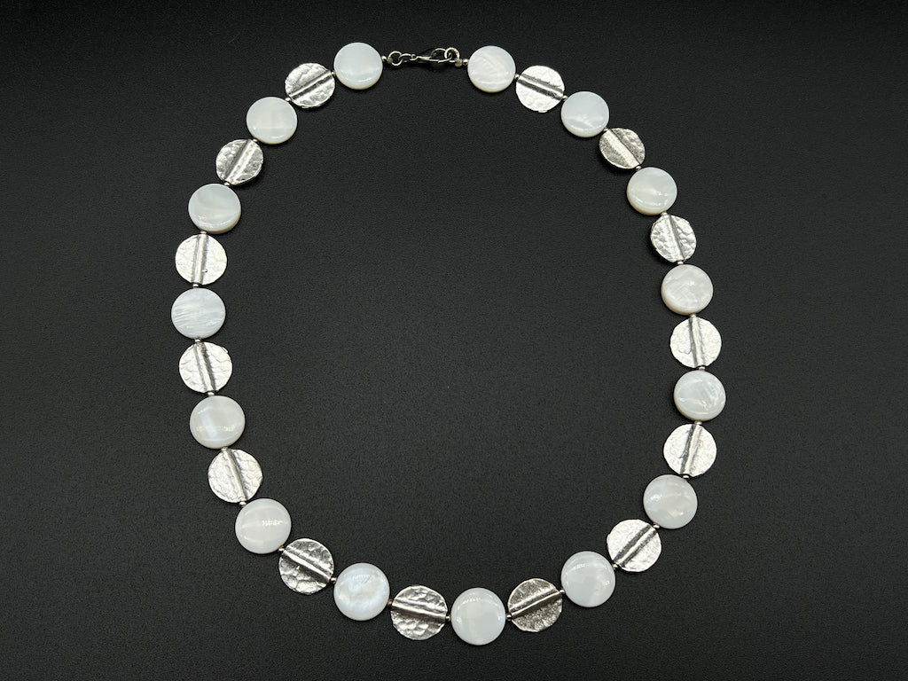 Handmade Vintage Necklace - Flat Coin Mother pearl