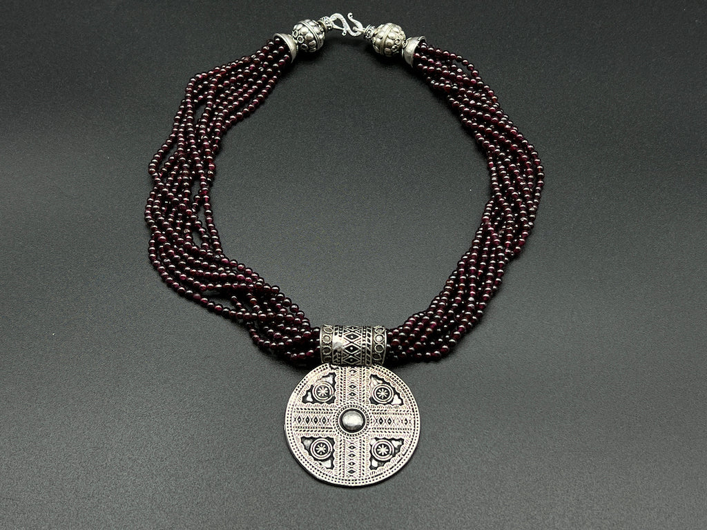 Handmade Vintage Necklace - Byzantinne Cross Chains Purple Jasper