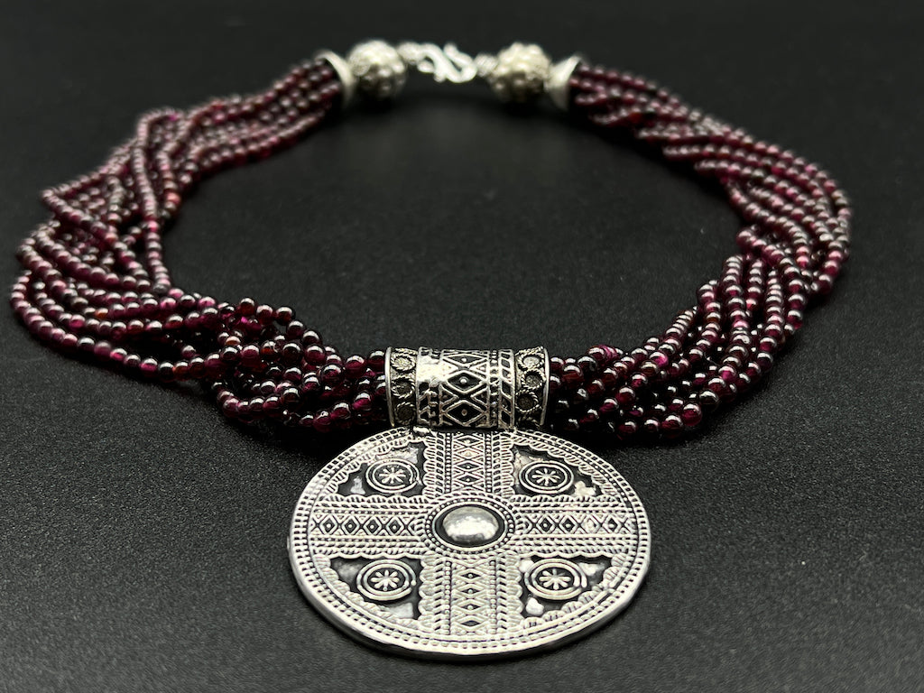 Handmade Vintage Necklace - Byzantinne Cross Chains Purple Jasper