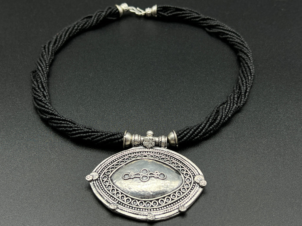 Handmade Vintage Necklace - Onyx Mini Beads Dual Armor