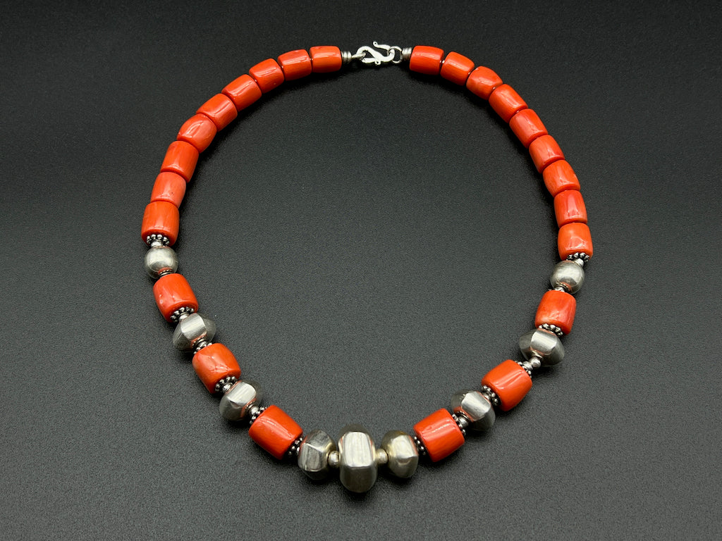 Handmade Vintage Necklace - Coral Cylinder Necklace