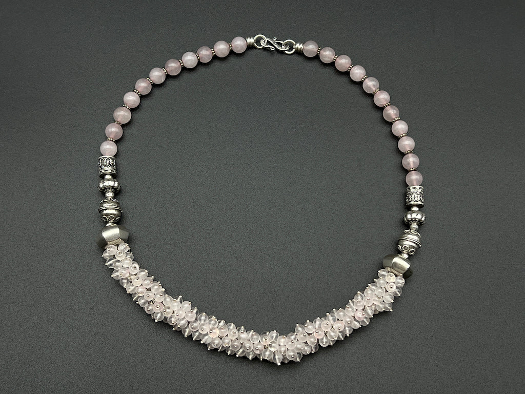 Handmade Vintage Necklace - Rose Quartz Gathered Necklace