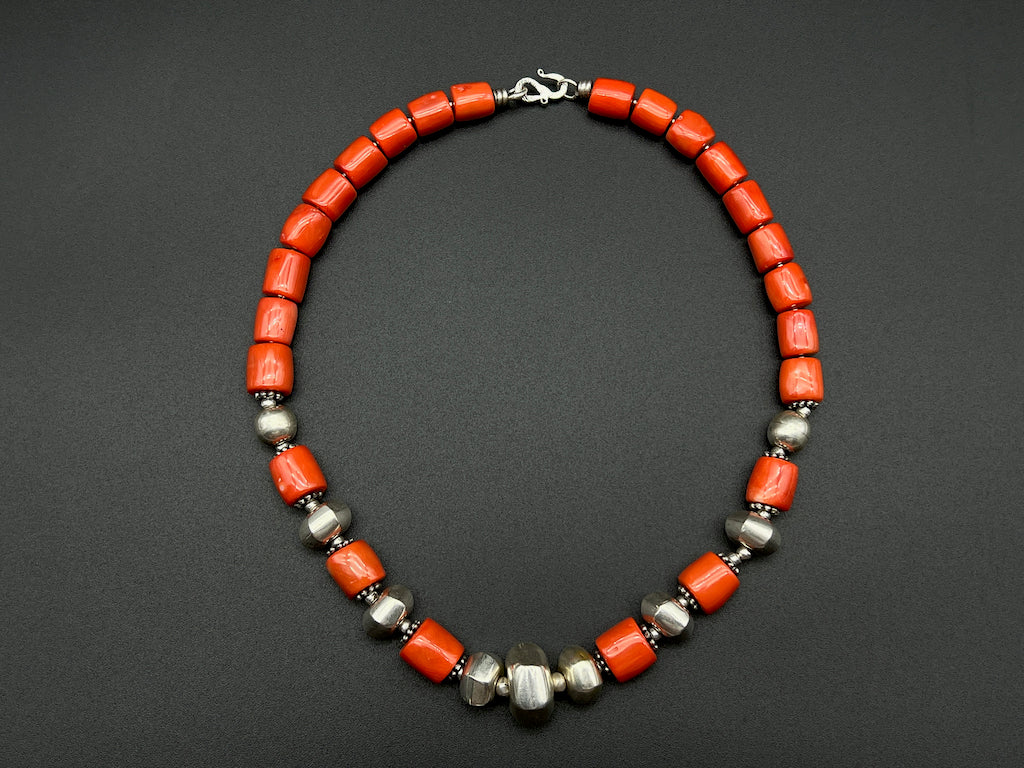 Handmade Vintage Necklace - Coral Cylinder Necklace