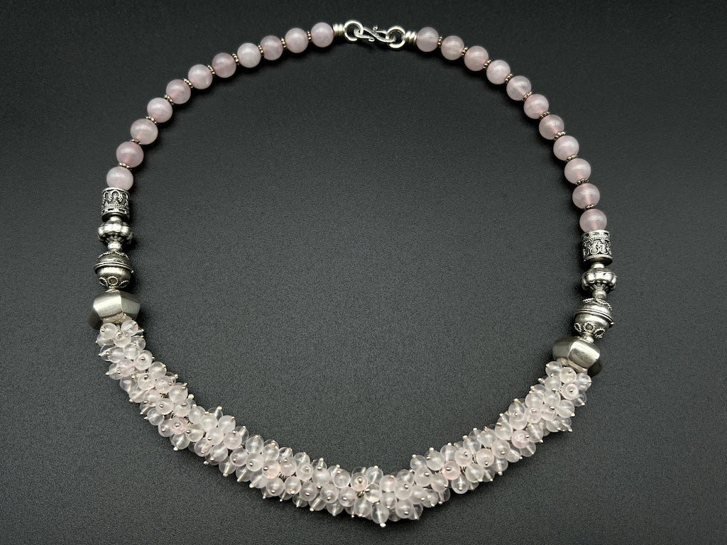 Handmade Vintage Necklace - Rose Quartz Gathered Necklace