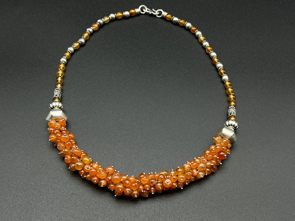 Handmade Vintage Necklace - Honey Amber Gathered Necklace