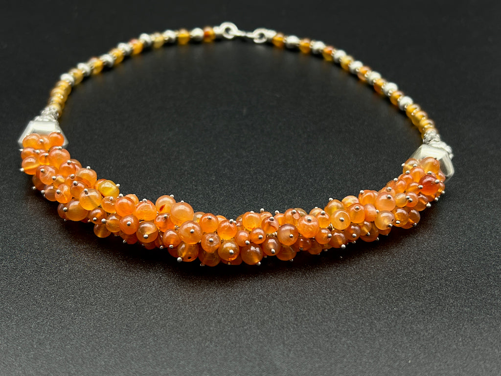 Handmade Vintage Necklace - Honey Amber Gathered Necklace