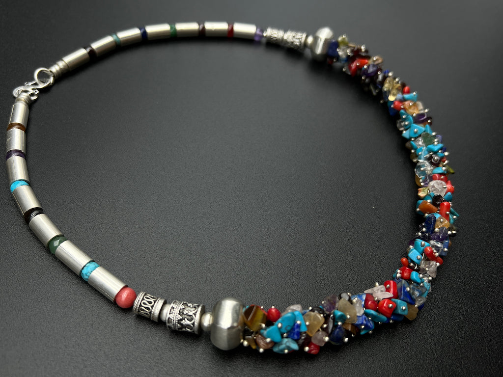 Handmade Vintage Necklace - Multi Small Gemstones Gathered