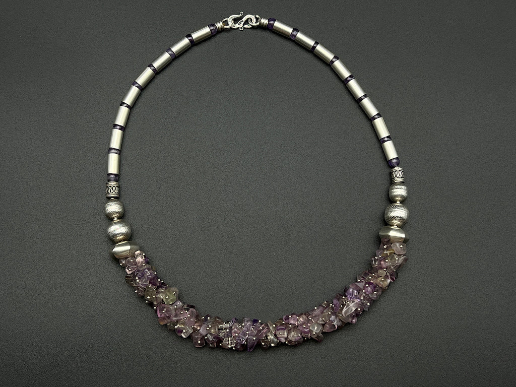 Handmade Vintage Necklace - Raw Amethyst Gathered Necklace