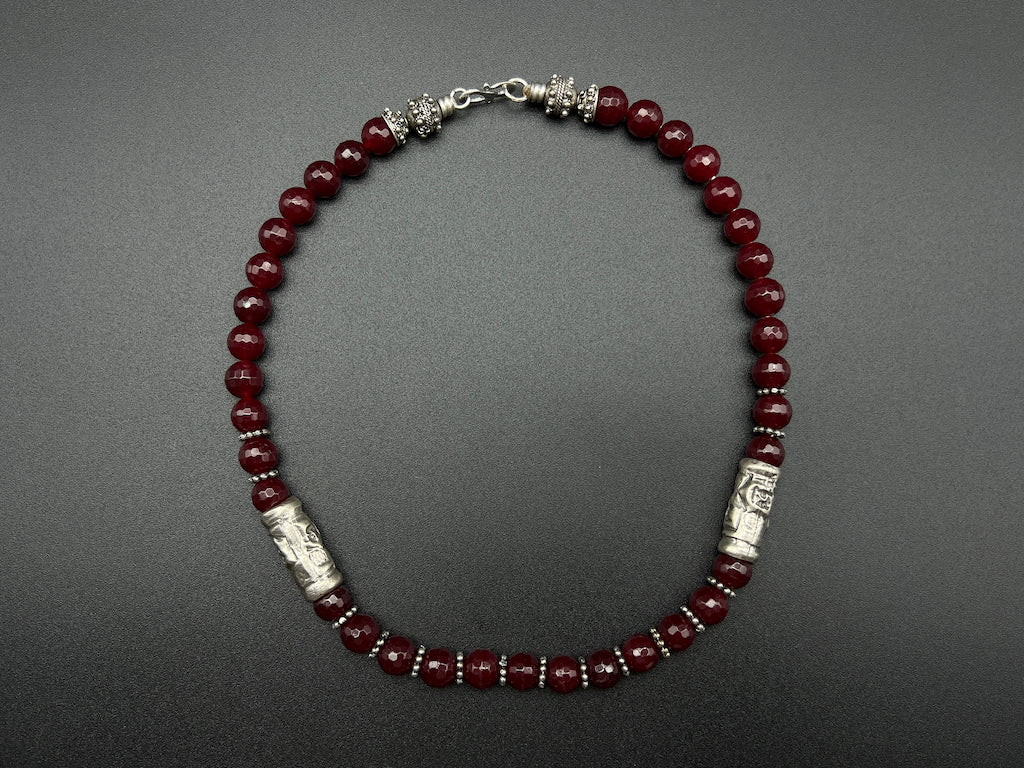Handmade Vintage Necklace - Faceted Jasper 2 pipes Necklace
