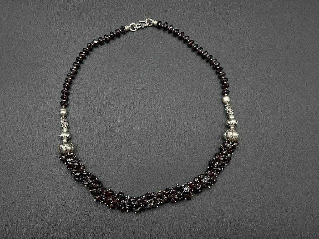 Handmade Vintage Necklace - Garnet Diamond Gathered Necklace