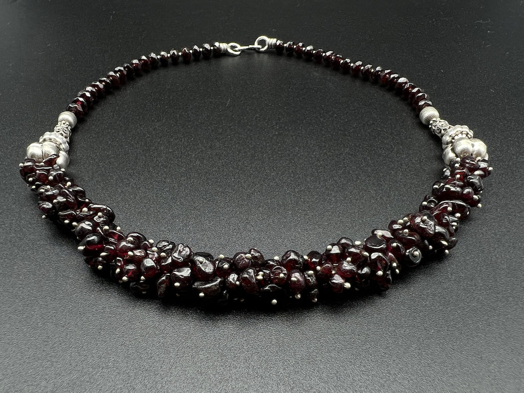 Handmade Vintage Necklace - Garnet Diamond Gathered Necklace