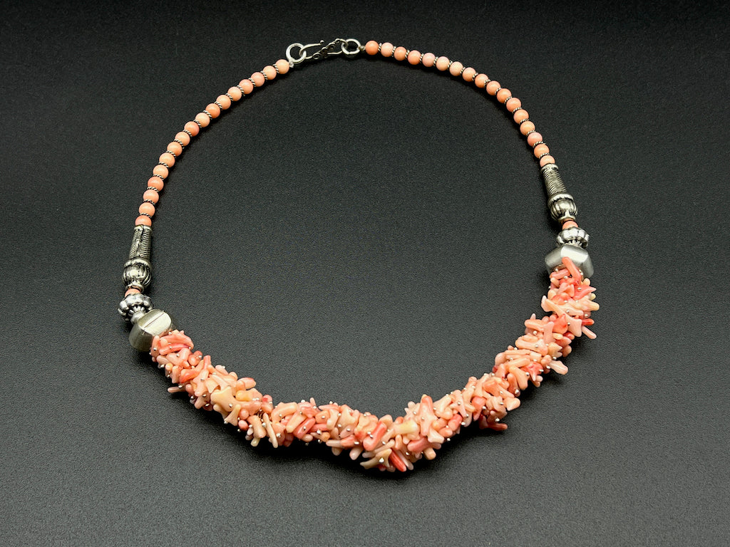 Handmade Vintage Necklace - Pink Coral Gathered Necklace
