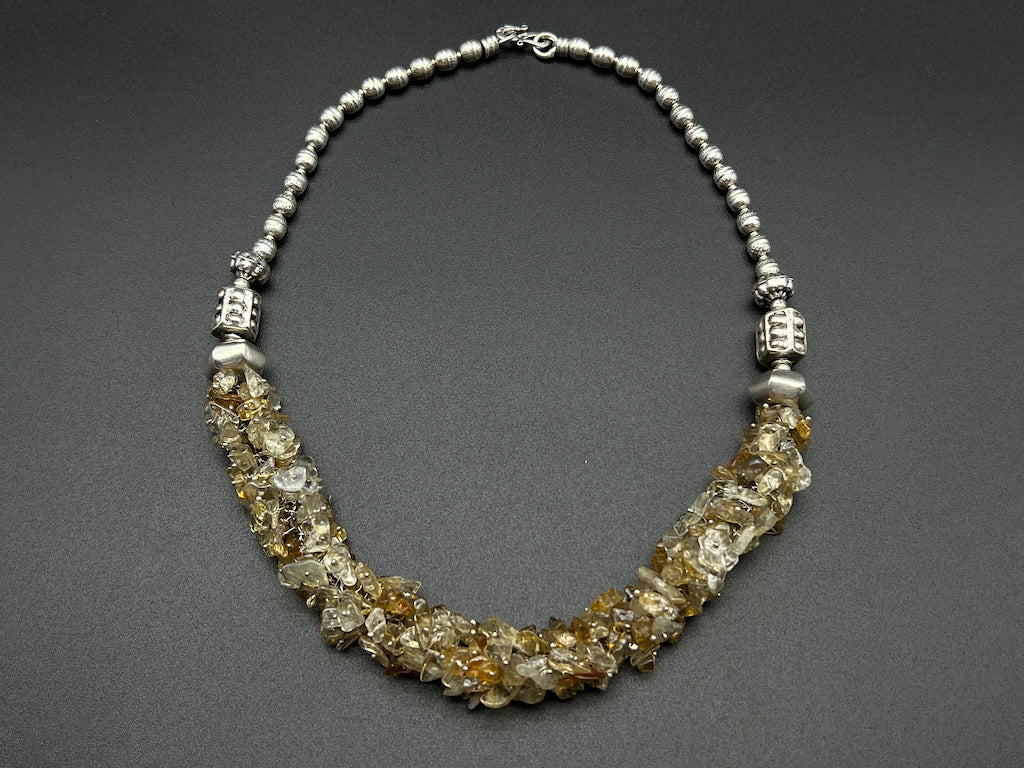 Handmade Vintage Necklace - Raw Citrine Gathered Necklace
