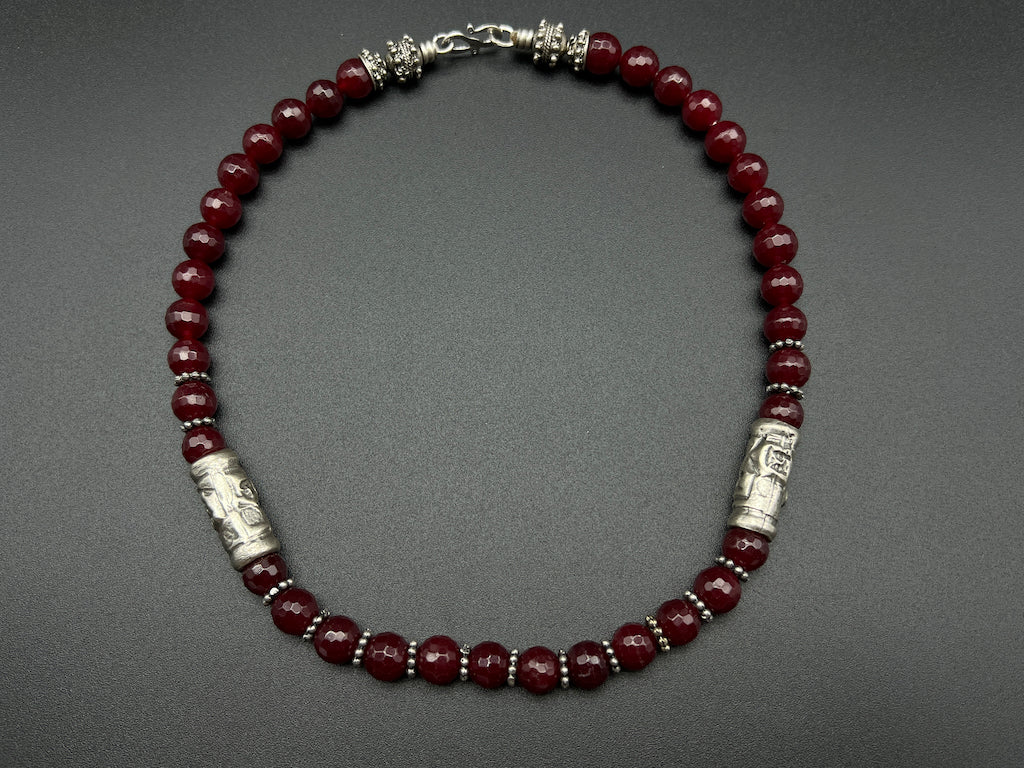 Handmade Vintage Necklace - Faceted Jasper 2 pipes Necklace