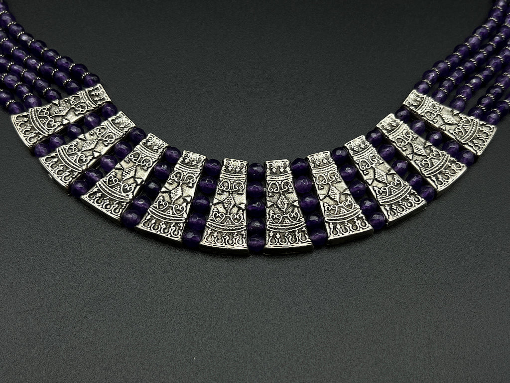 Handmade Vintage Necklace - Plates of Amethyst Chains