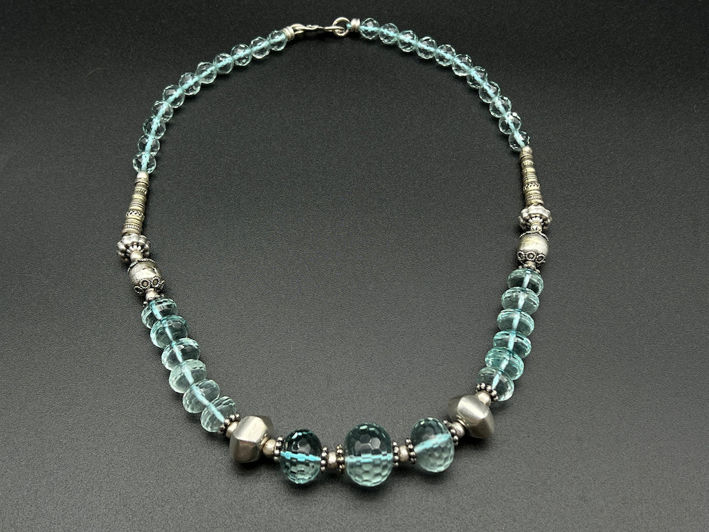 Handmade Vintage Necklace - Aquamarine Spheres Symmetry