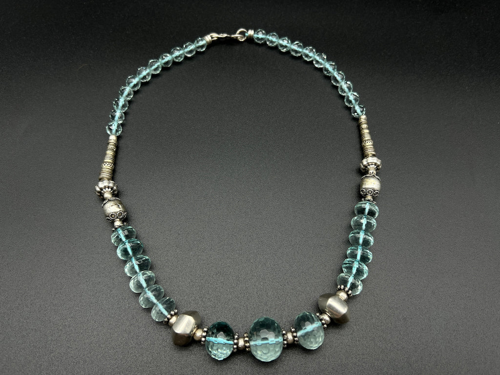 Handmade Vintage Necklace - Aquamarine Spheres Symmetry