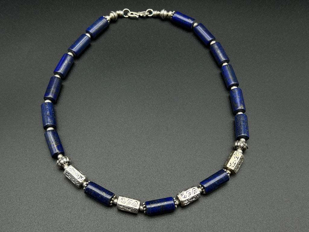 Handmade Vintage Necklace - Lapis Cylinder Phoenician 2