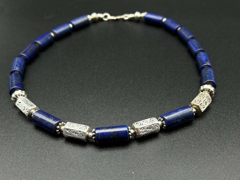 Handmade Vintage Necklace - Lapis Cylinder Phoenician 2