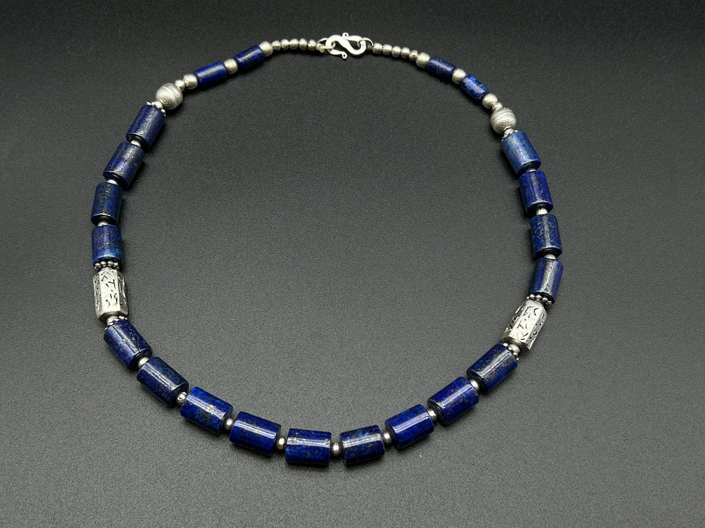 Handmade Vintage Necklace - Lapis lazuli Alphabet Cylinder Blocks Necklace