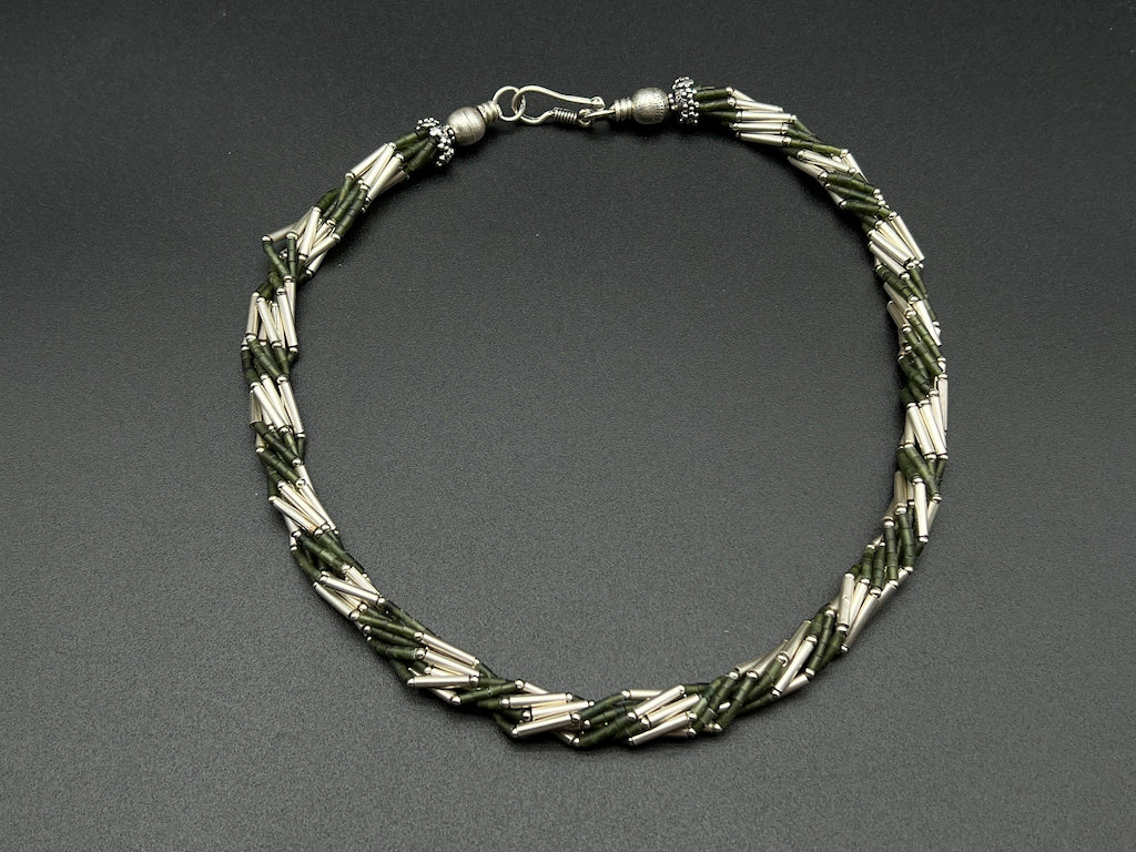 Handmade Vintage Necklace - Heavy Jade Beads Metal