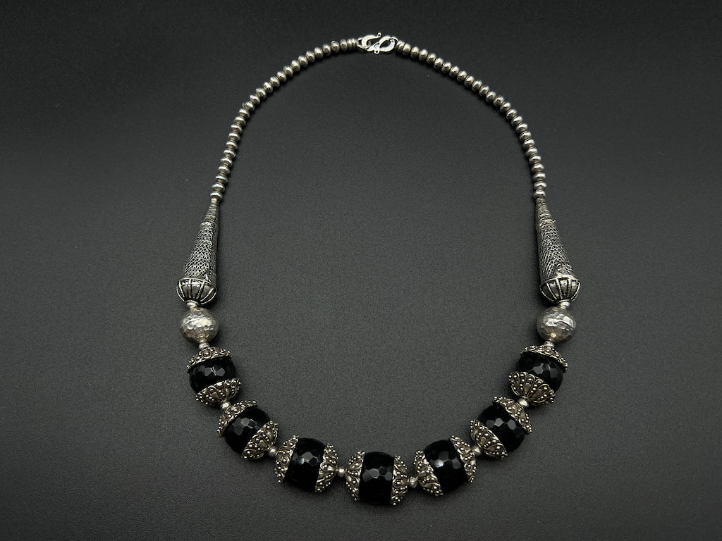 Handmade Vintage Necklace - Heavy Onyx Cone Necklace