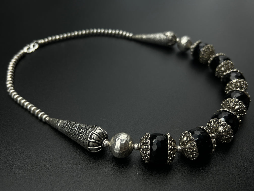 Handmade Vintage Necklace - Heavy Onyx Cone Necklace