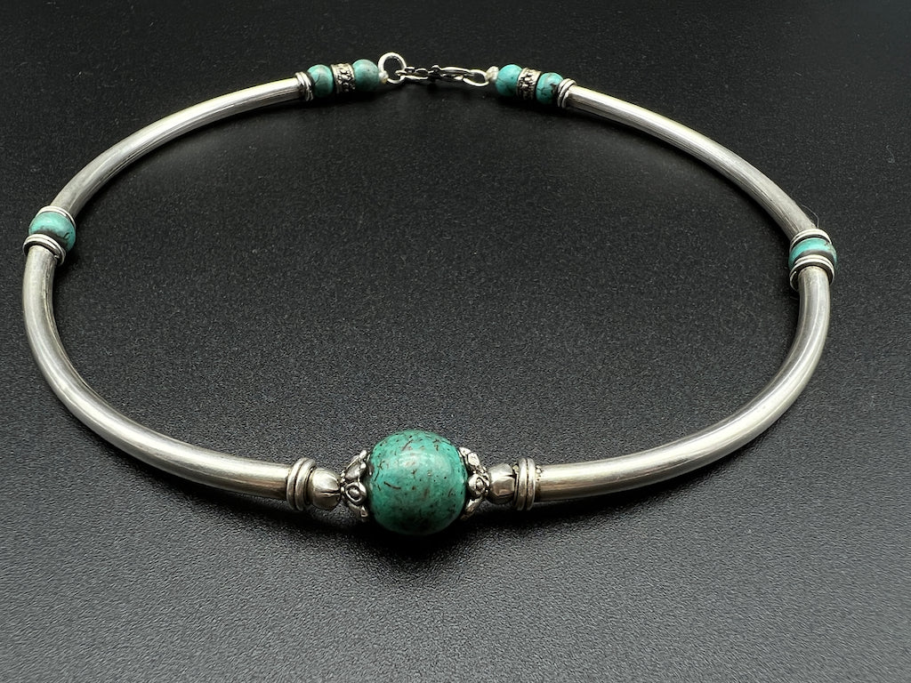 Handmade Vintage Necklace Choker- Turquoise Pipes
